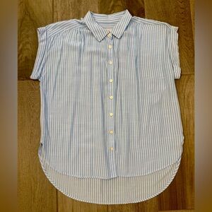 LOFT Petite Blue/White Striped Women's Button Down Top, size MP